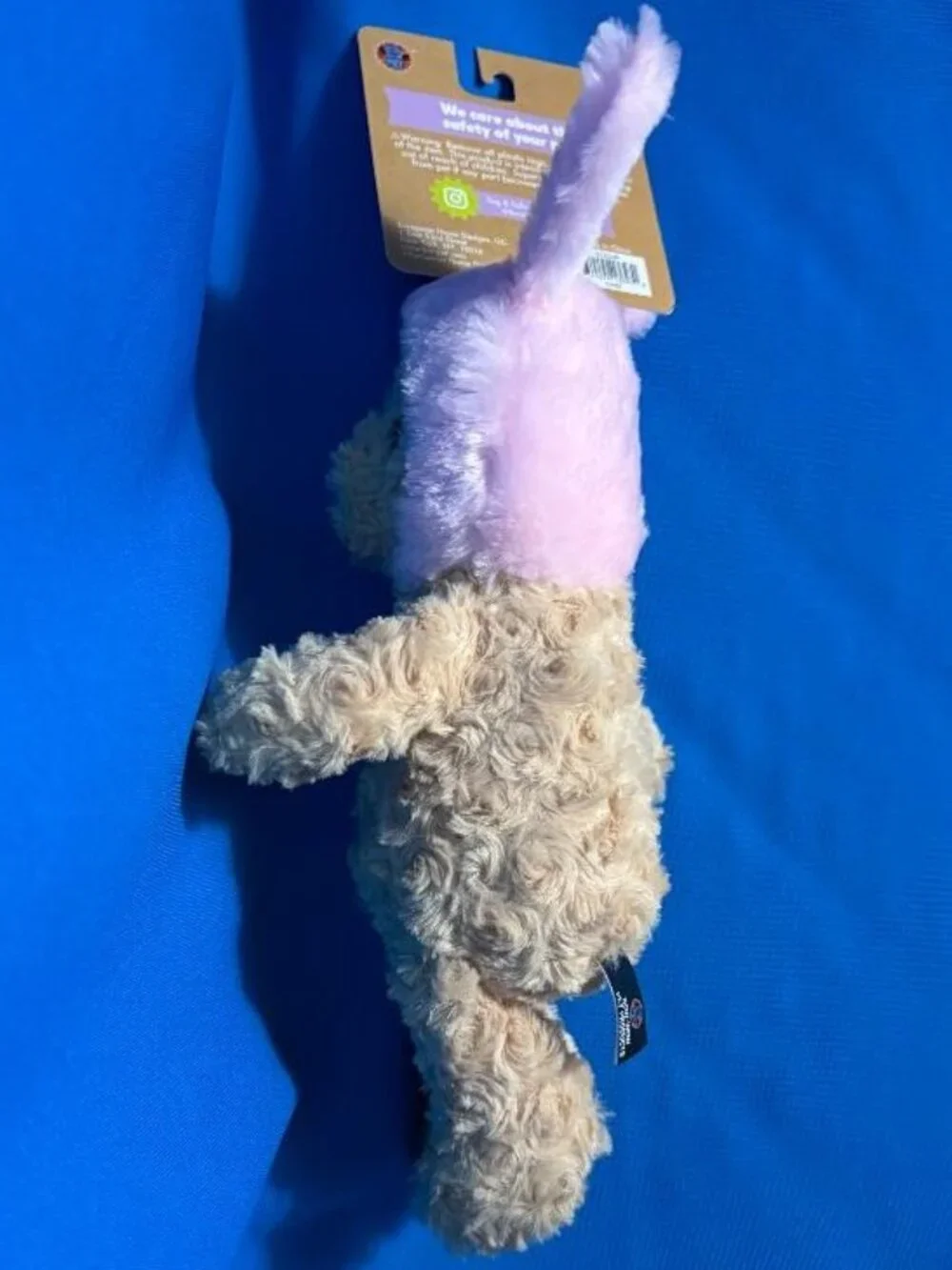 NEW  FUN & ADORABLE SWIRLY BEAR BUDDY DOG TOY WITH CRINKLE BUNNY EARS & SQUEAKER